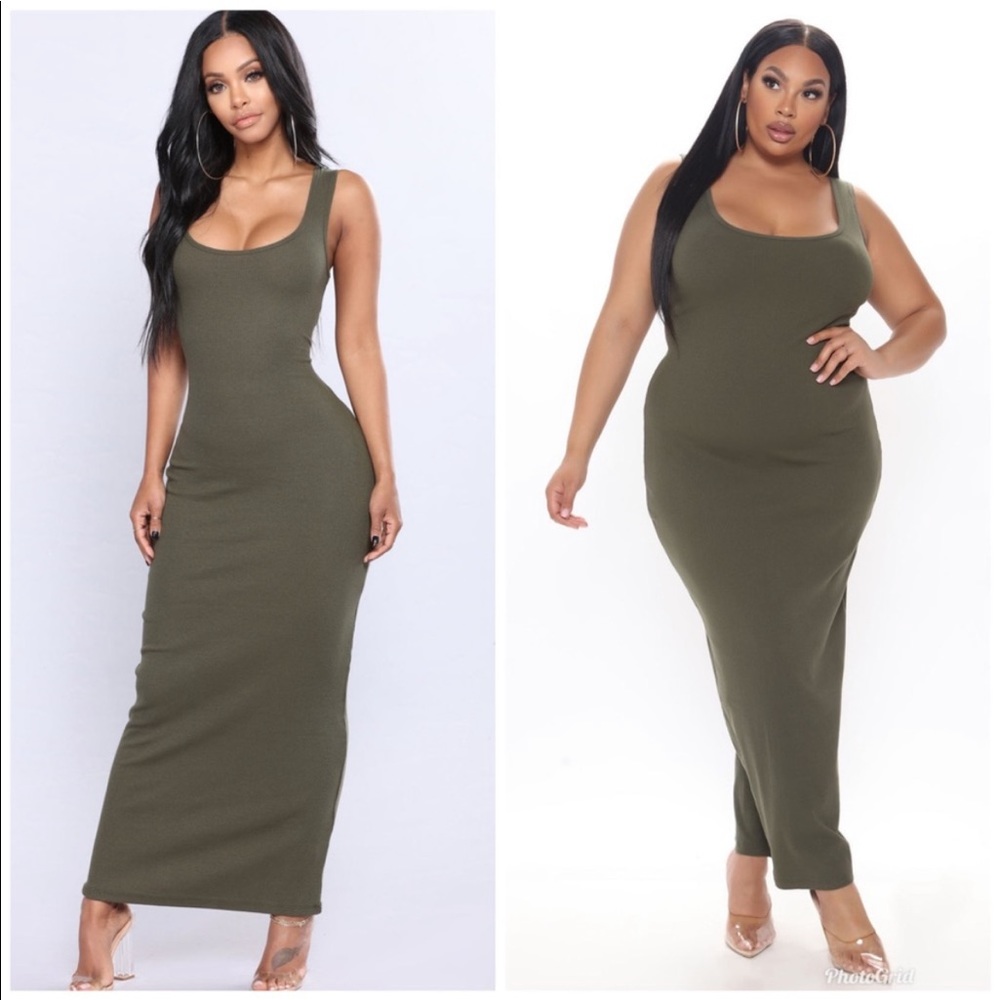 Ribbed olive tank maxi dress